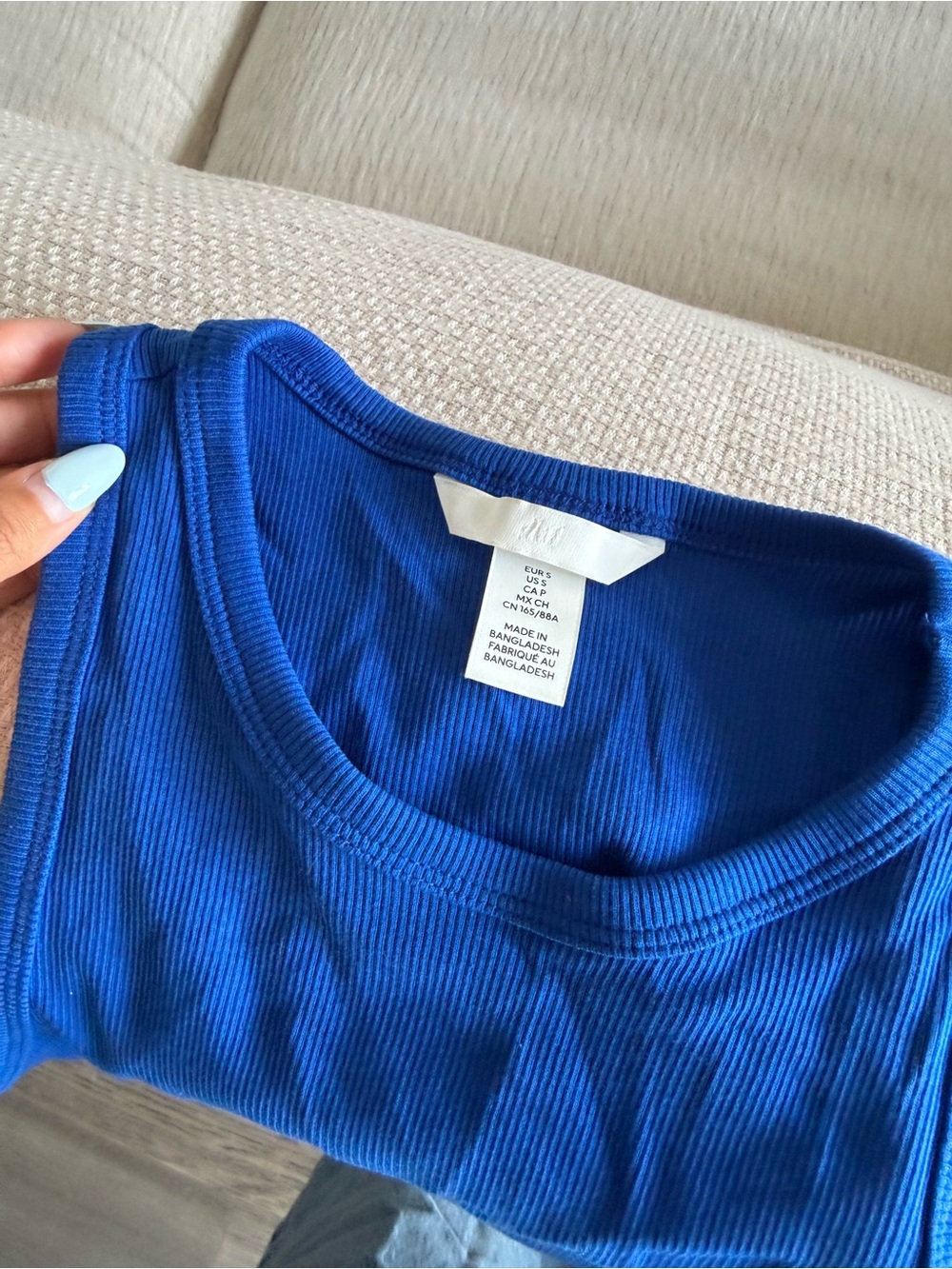 H&M Royal Blue Ribbed Cropped Tank Top - Picture 3 of 3